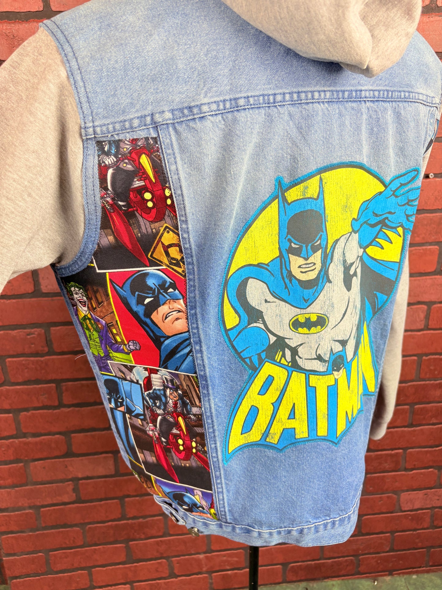 Batman Hooded Denim Jacket Custom Rework Size XL