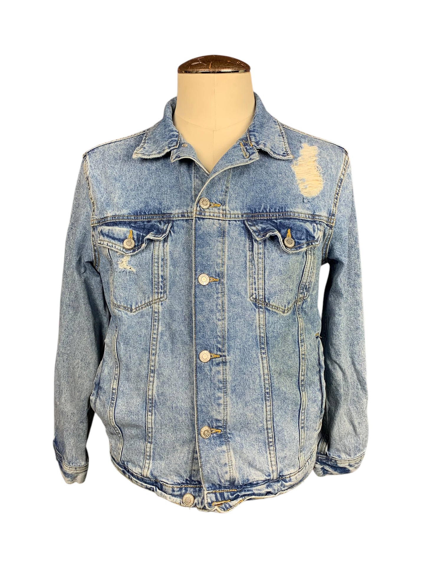 Blink 182 Distressed Denim Jean Jacket Custom Rework Size Medium