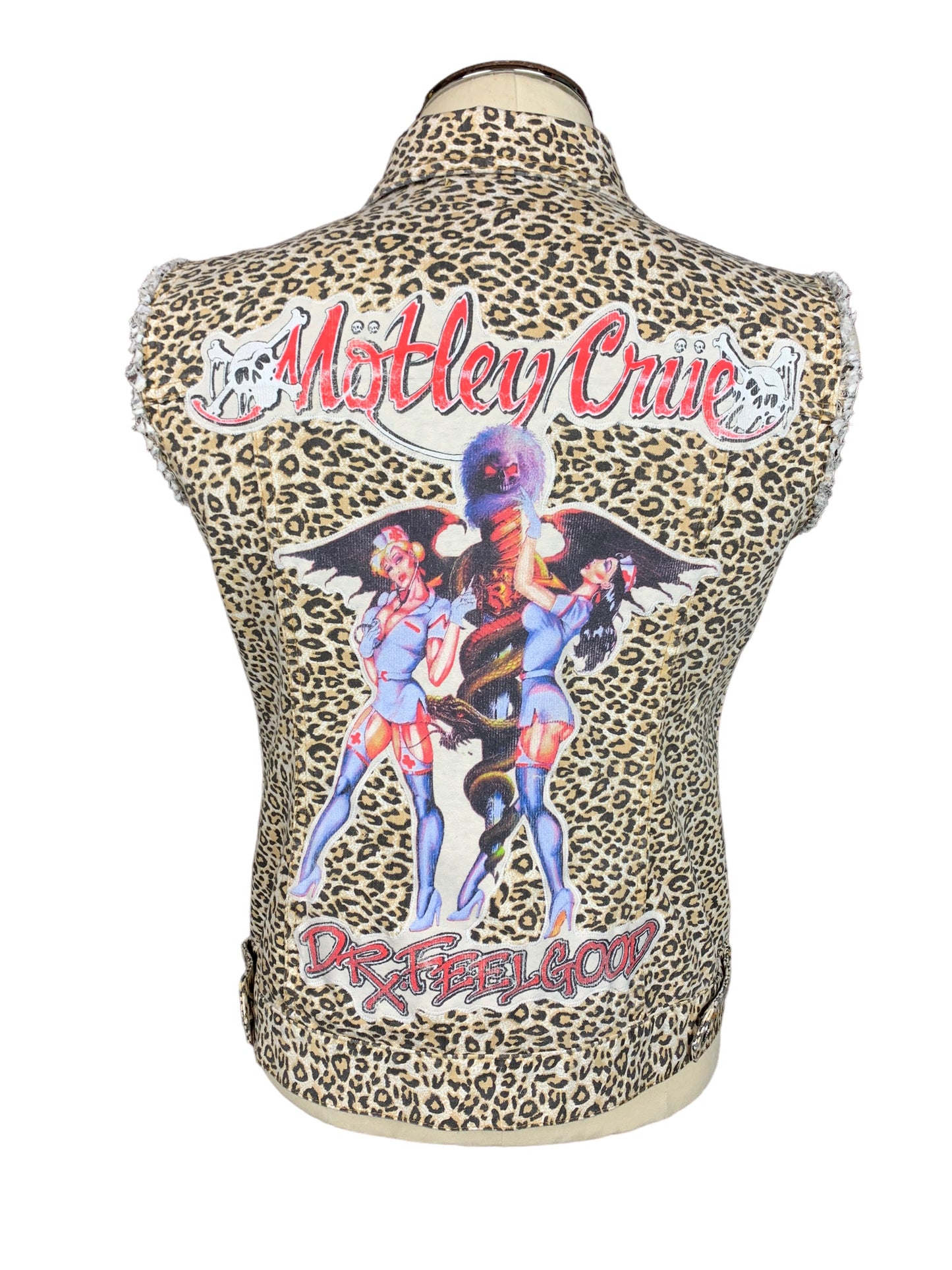 Motley Crue Denim Vest Custom Rework Ladies Medium