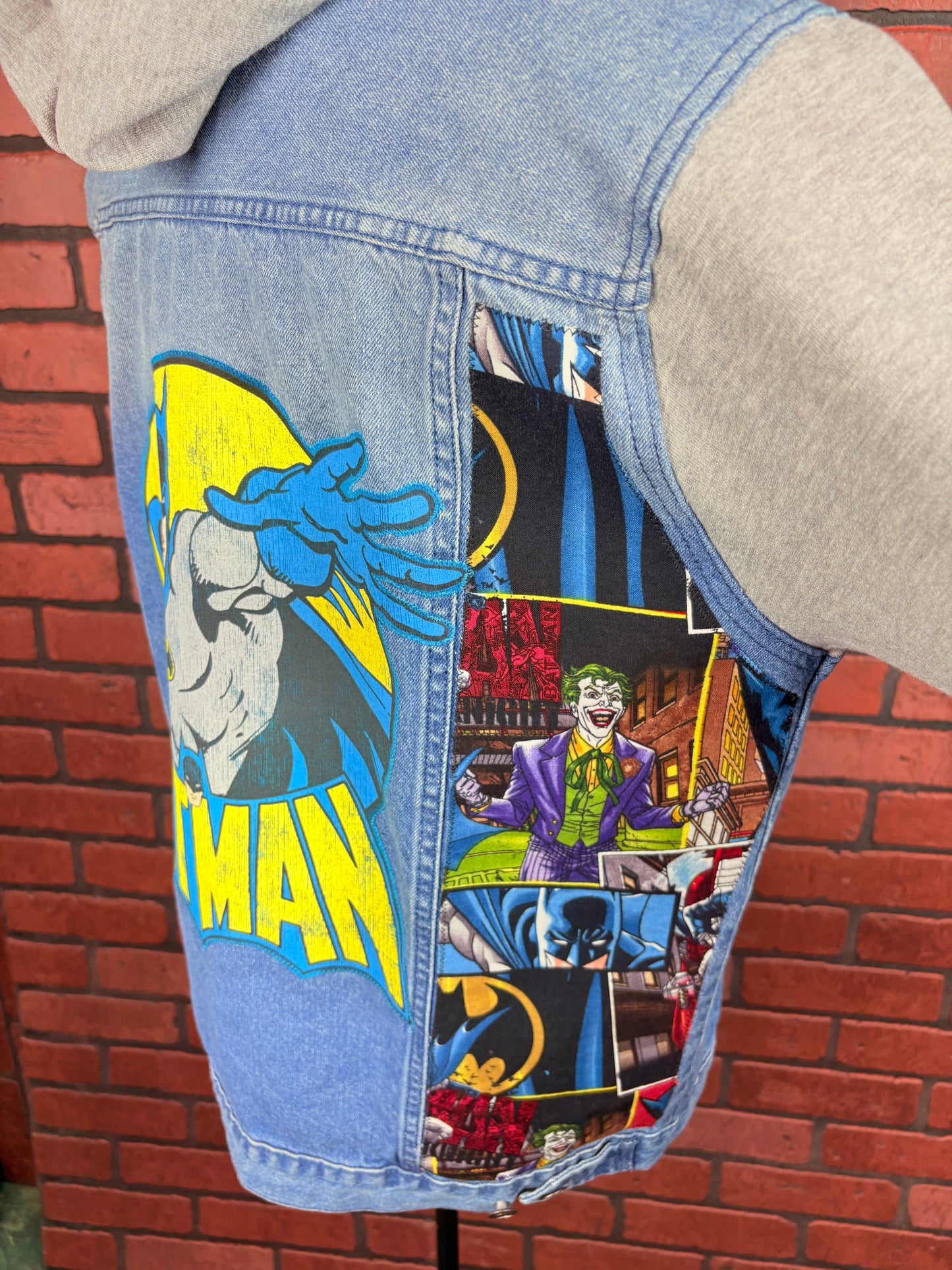 Batman Hooded Denim Jacket Custom Rework Size XL