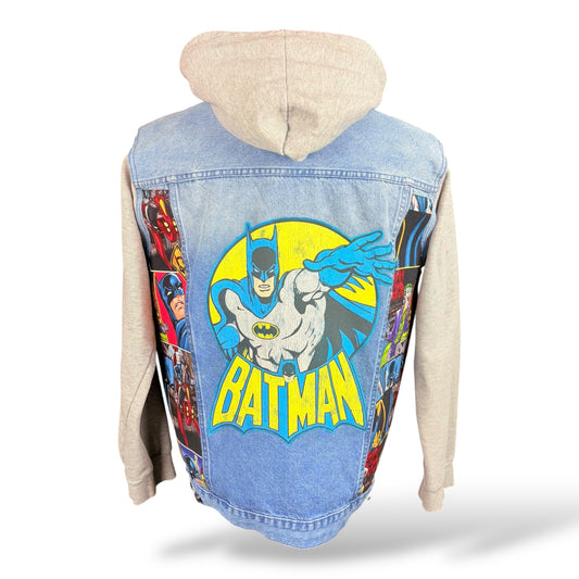 Batman Hooded Denim Jacket Custom Rework Size XL