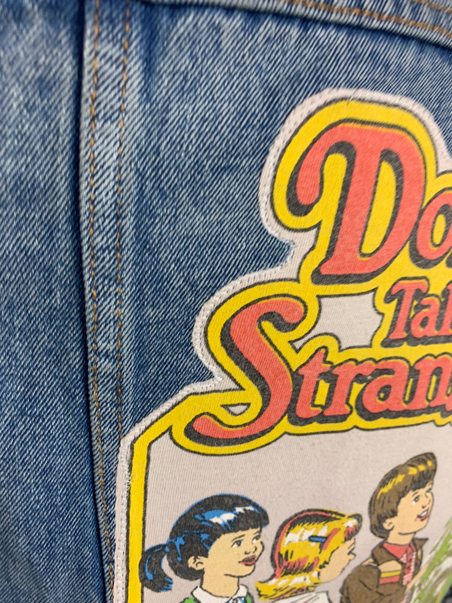 Don’t talk to Strangers Jean Jacket Custom Rework Medium