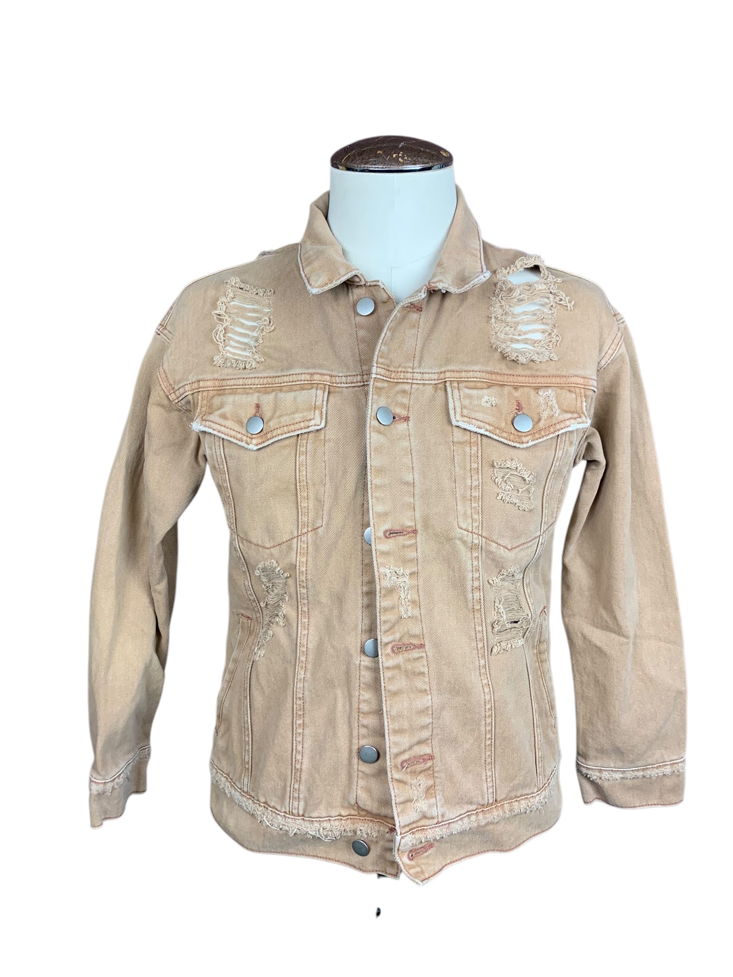 Johnny Cash Distressed Denim Jean Jacket Custom Rework Size Medium