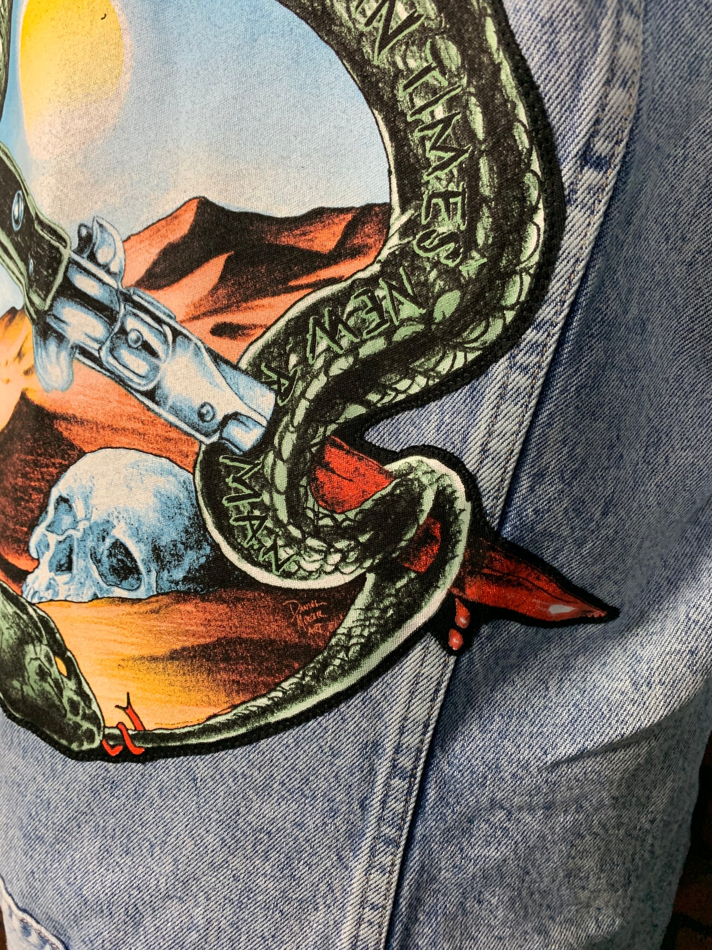 Queens of the Stone Age Denim Jacket Custom Rework L