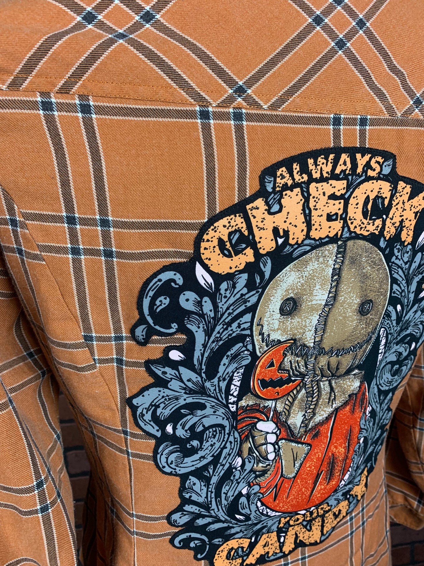 Trick ‘r Treat Flannel Shirt Custom Rework Ladies 2X