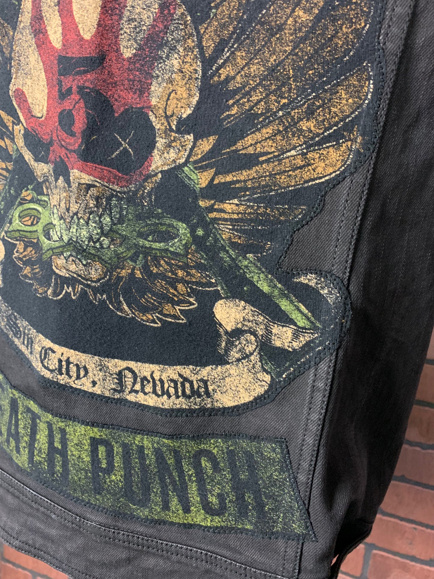 Five Finger Death Punch x Harley Davidson Denim Vest Custom Rework L