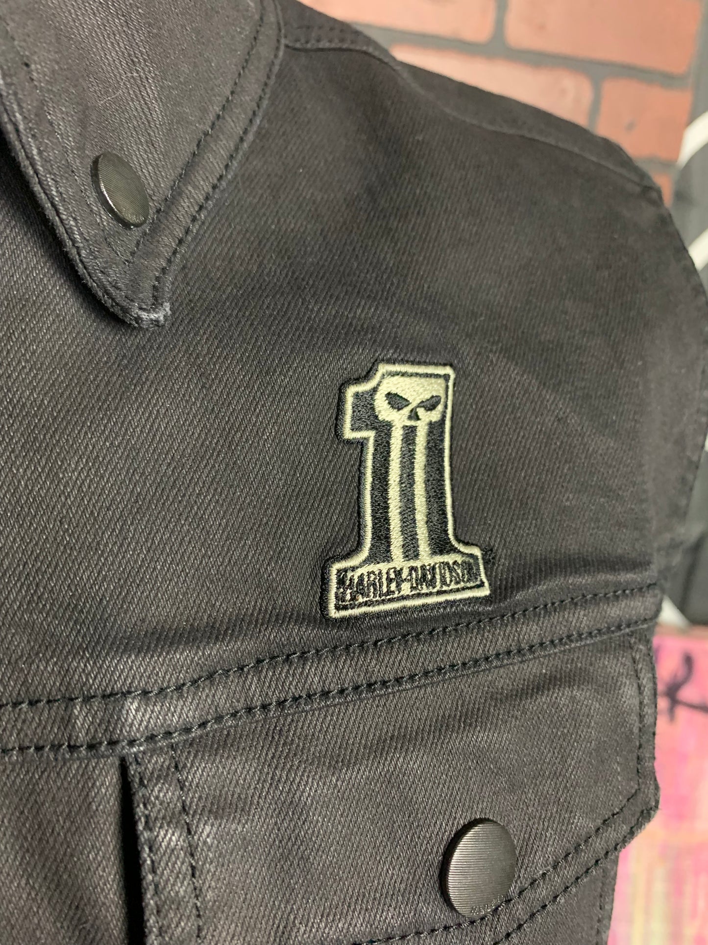 Five Finger Death Punch x Harley Davidson Denim Vest Custom Rework L