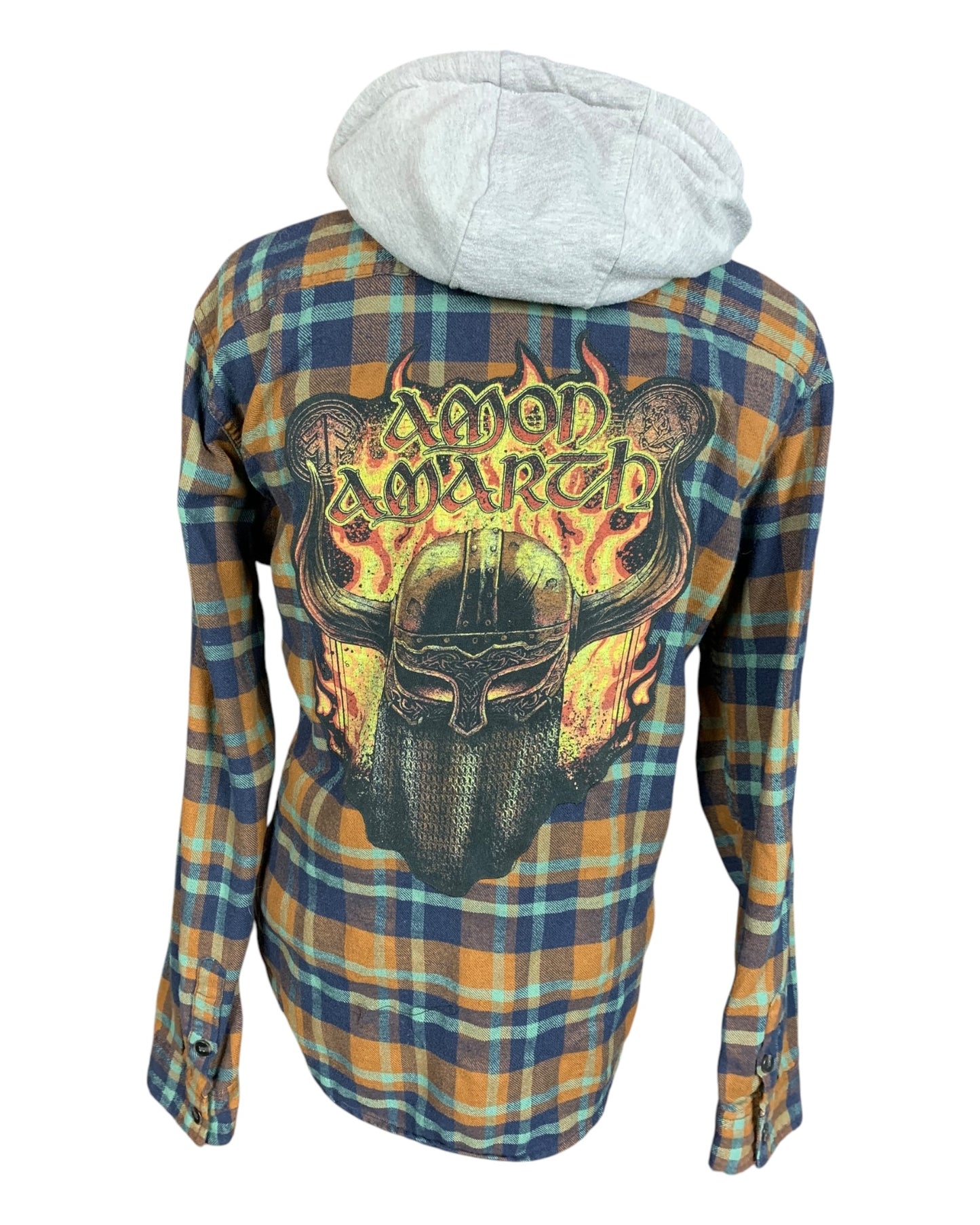 Amon Amarth Hooded Flannel Shirt Custom Rework XL