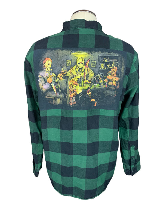 Horror Villians Flannel Shirt Custom Rework L