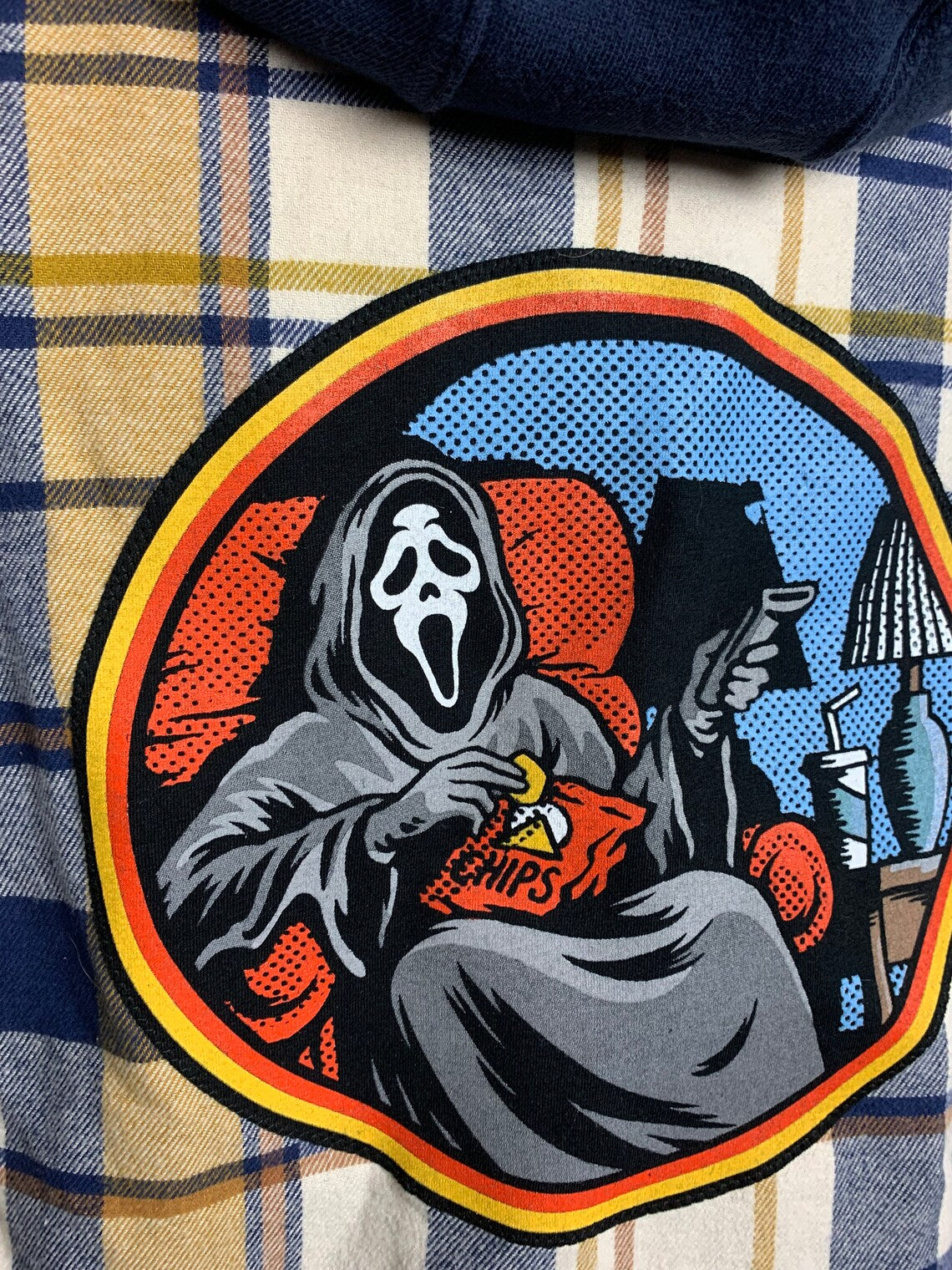 Ghosface Hooded Flannel Shirt Custom Rework M