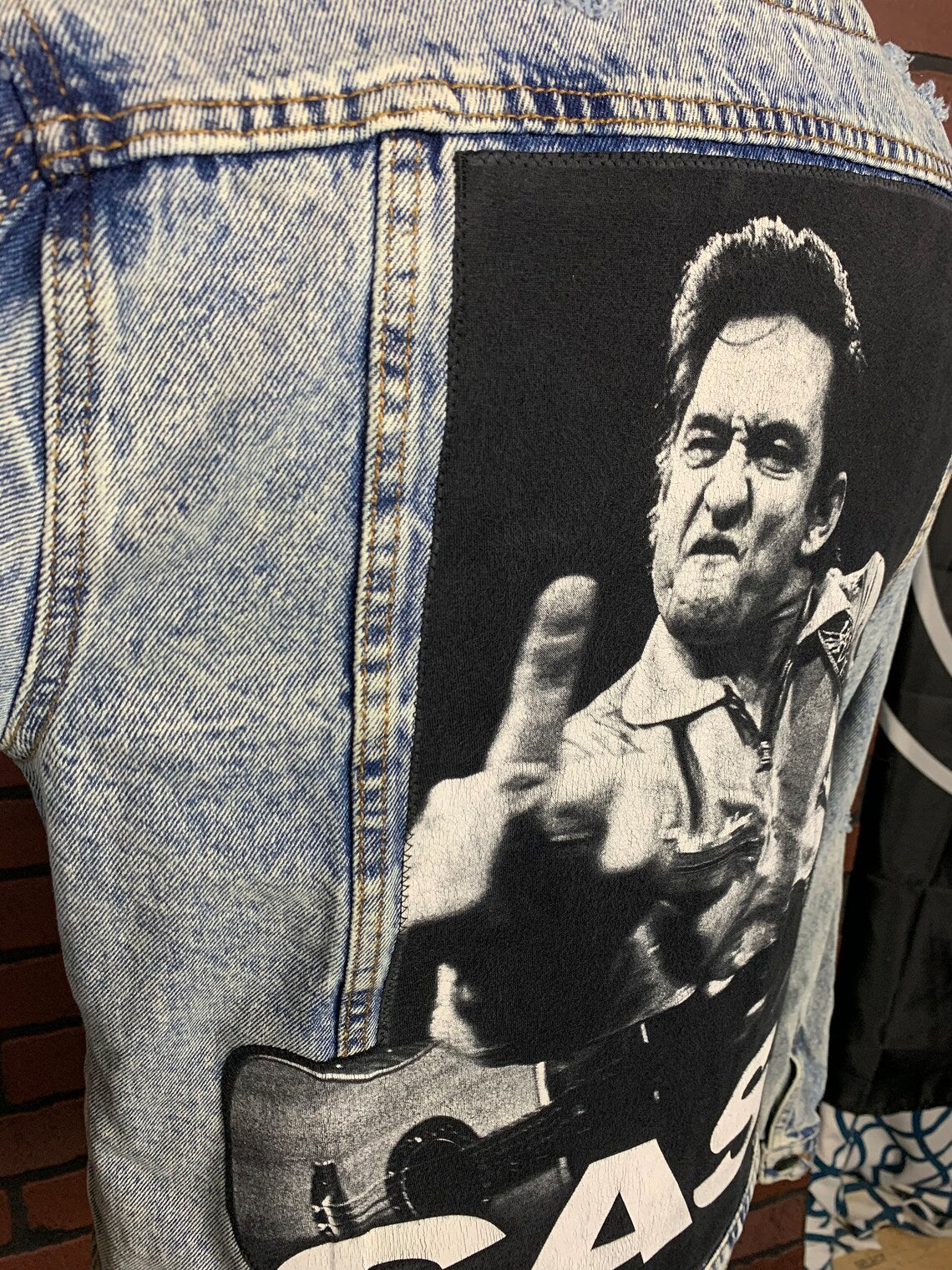 Johnny Cash Denim Jean Jacket Custom Rework M