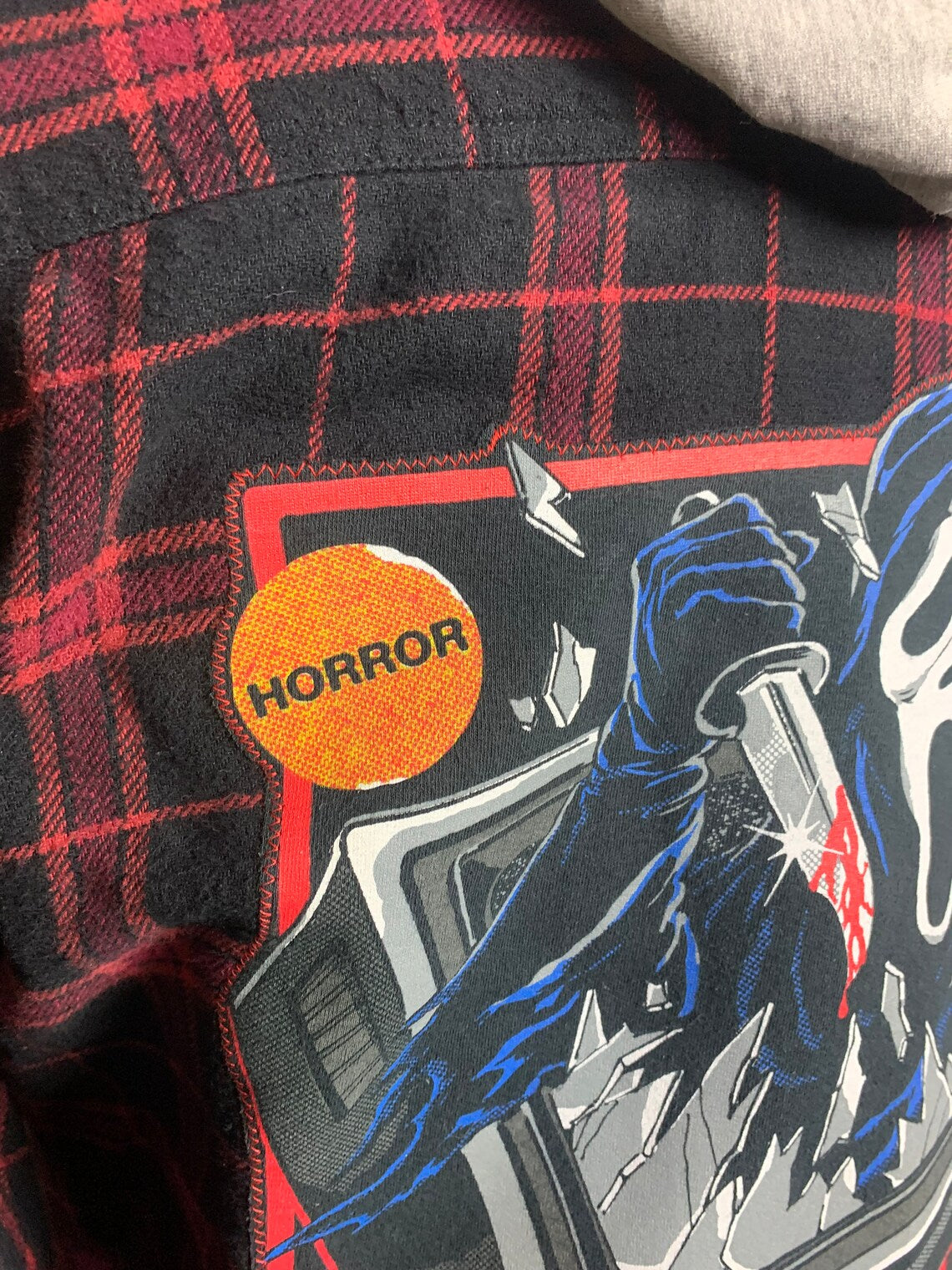 Ghostface Hooded Flannel Shirt Custom Rework Oversized Medium