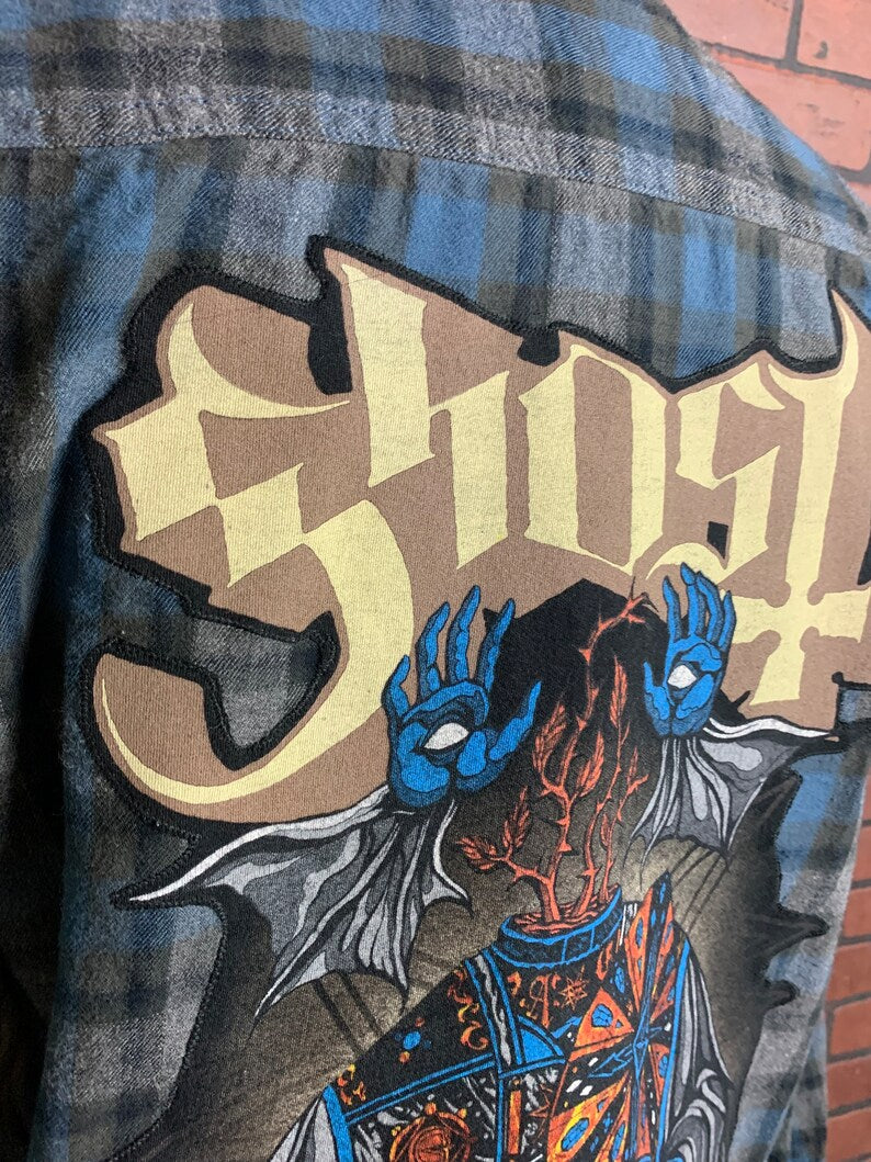 Ghost Flannel Shirt Custom Rework Large