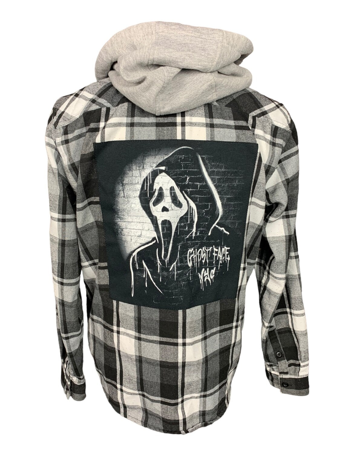 Ghostface Hooded Flannel Shirt Custom Rework M