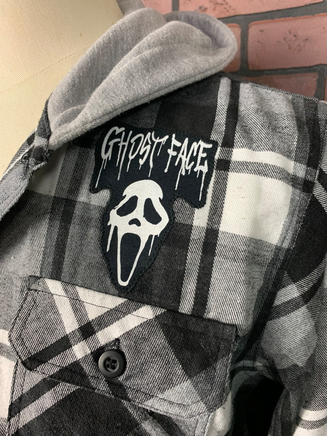 Ghostface Hooded Flannel Shirt Custom Rework M