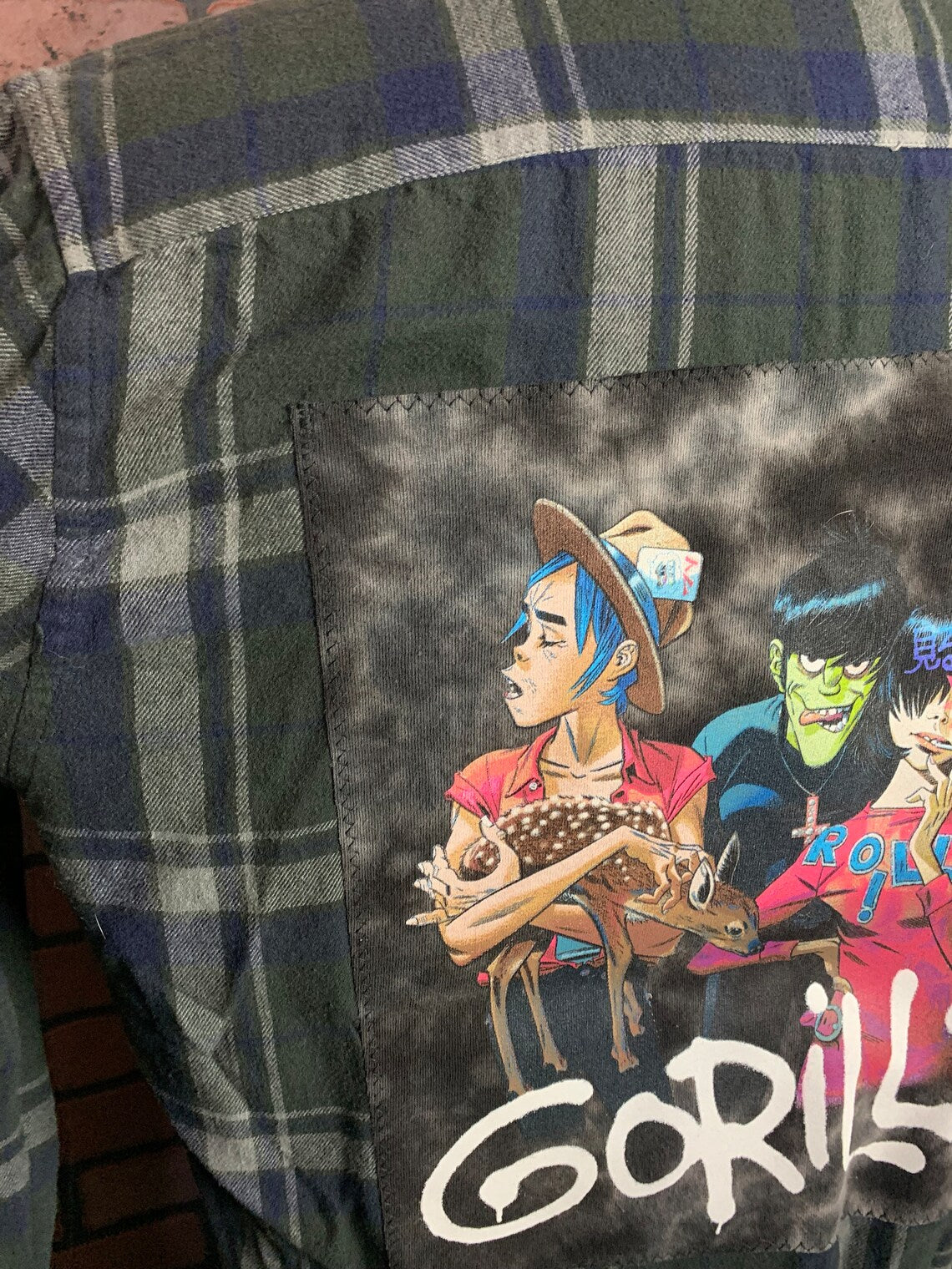 Gorillaz Flannel Shirt Custom Rework XL