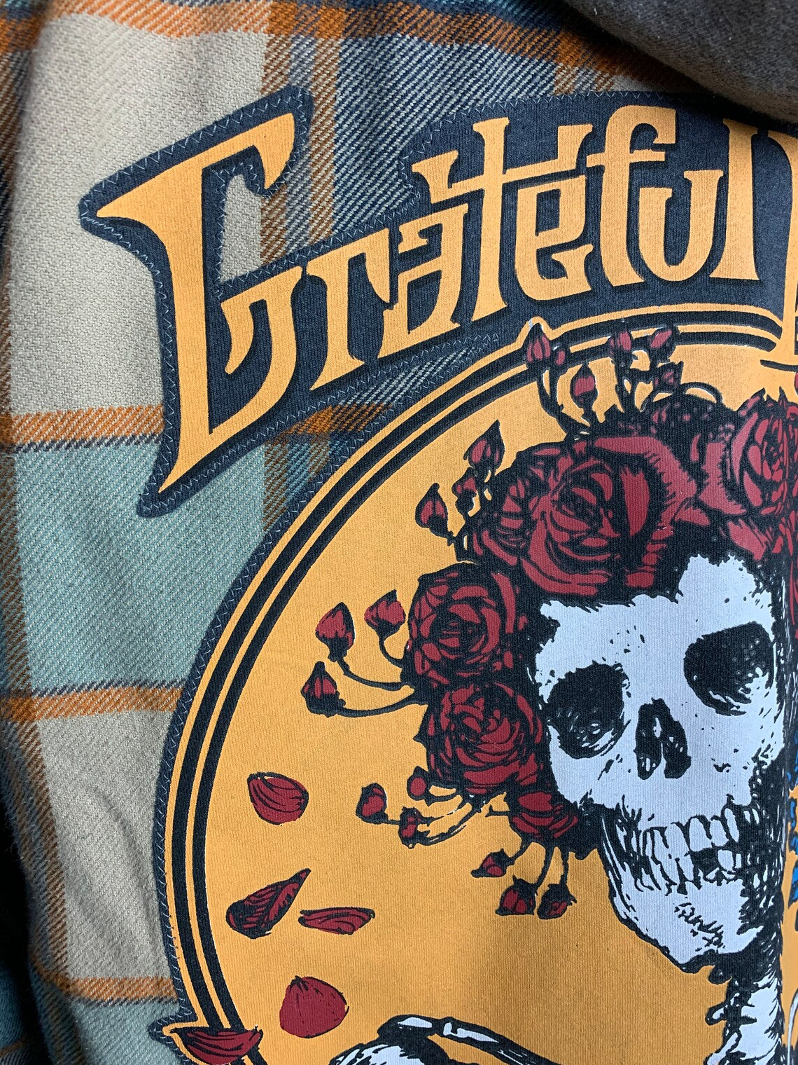 Grateful Dead Hooded Flannel Shirt Custom Work M