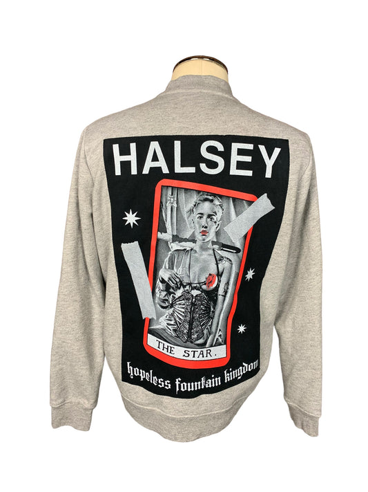 Halsey Button Up Sweatshirt Custom Rework L