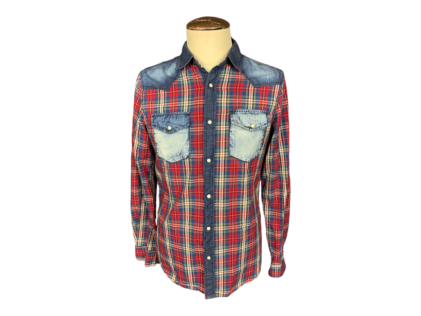 AC DC Plaid Denim Shirt Custom Rework L