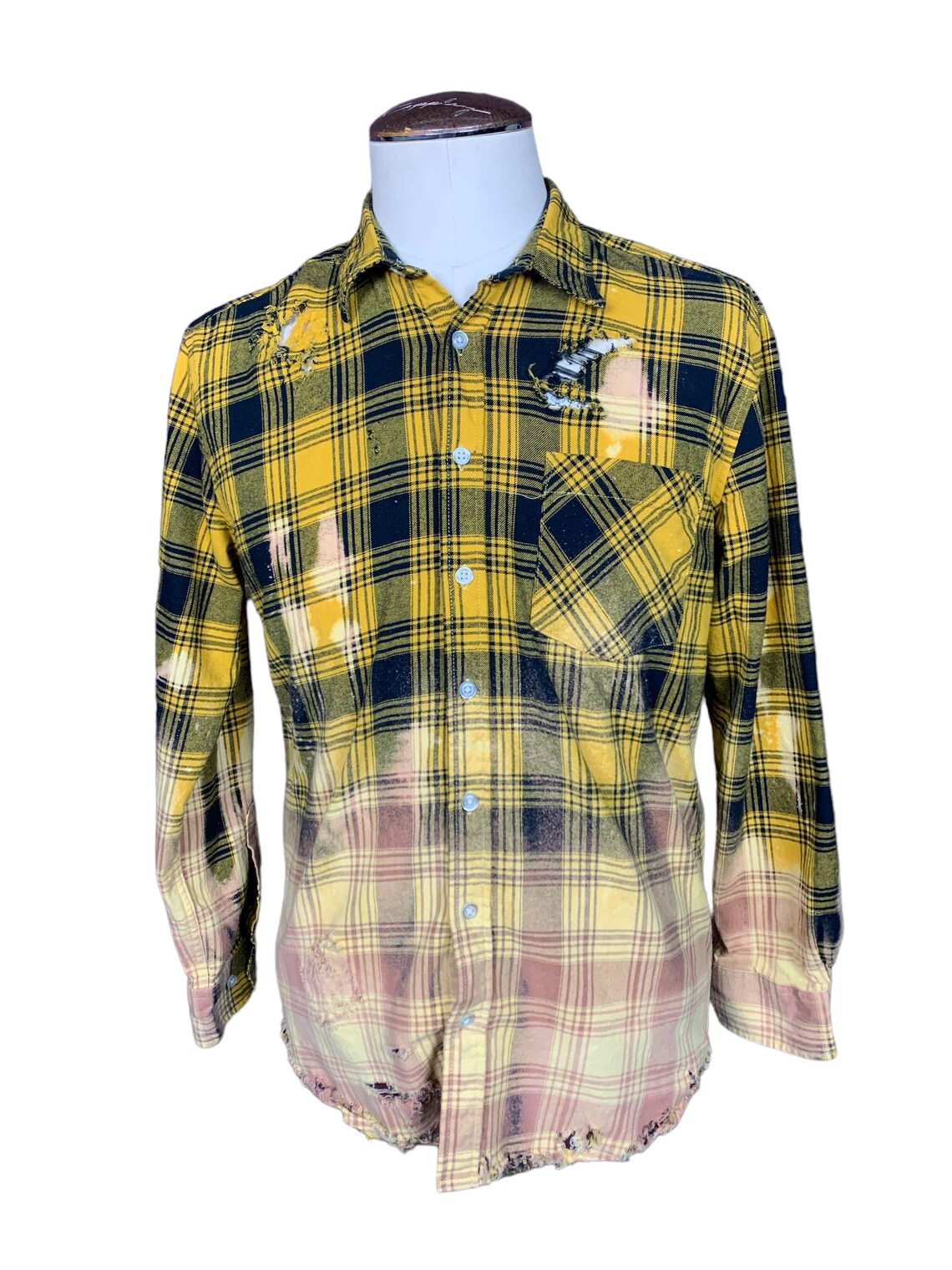 Nirvana Flannel Shirt Custom Rework Bleached & Distressed L