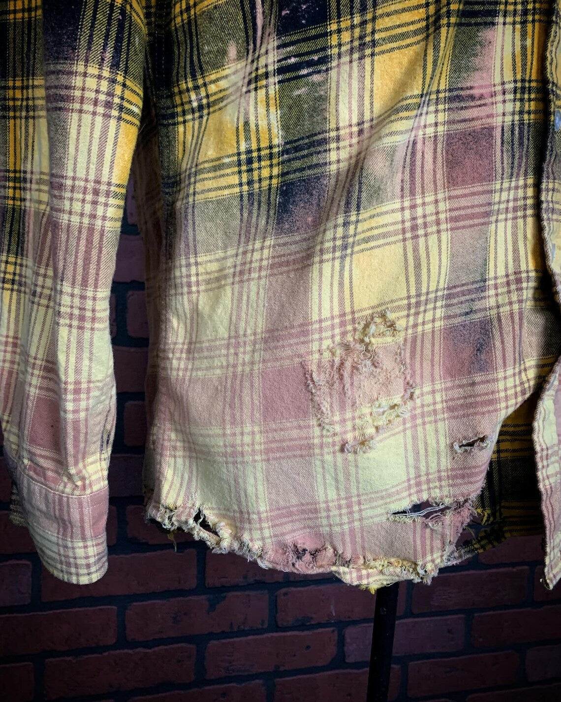 Nirvana Flannel Shirt Custom Rework Bleached & Distressed L