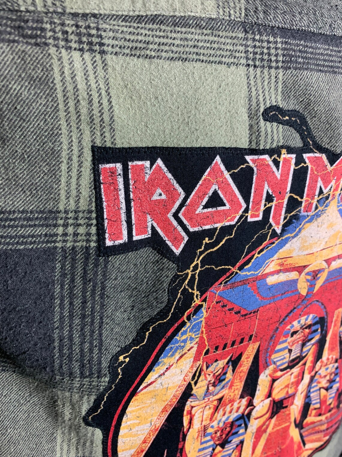 Iron Maiden "Powerslave" Flannel Shirt Custom Rework Large
