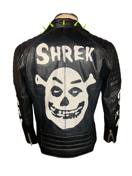 Shrek X Misfits Faux Leather Punk Biker Jacket Custom Rework M