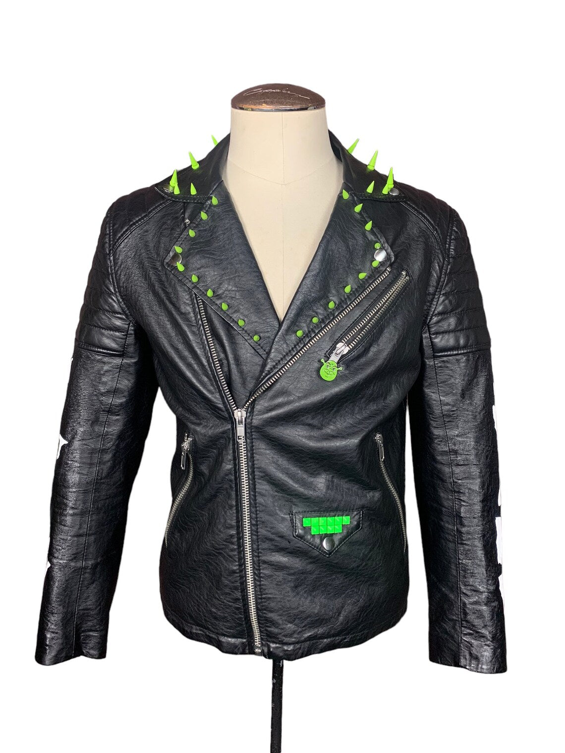 Shrek X Misfits Faux Leather Punk Biker Jacket Custom Rework M