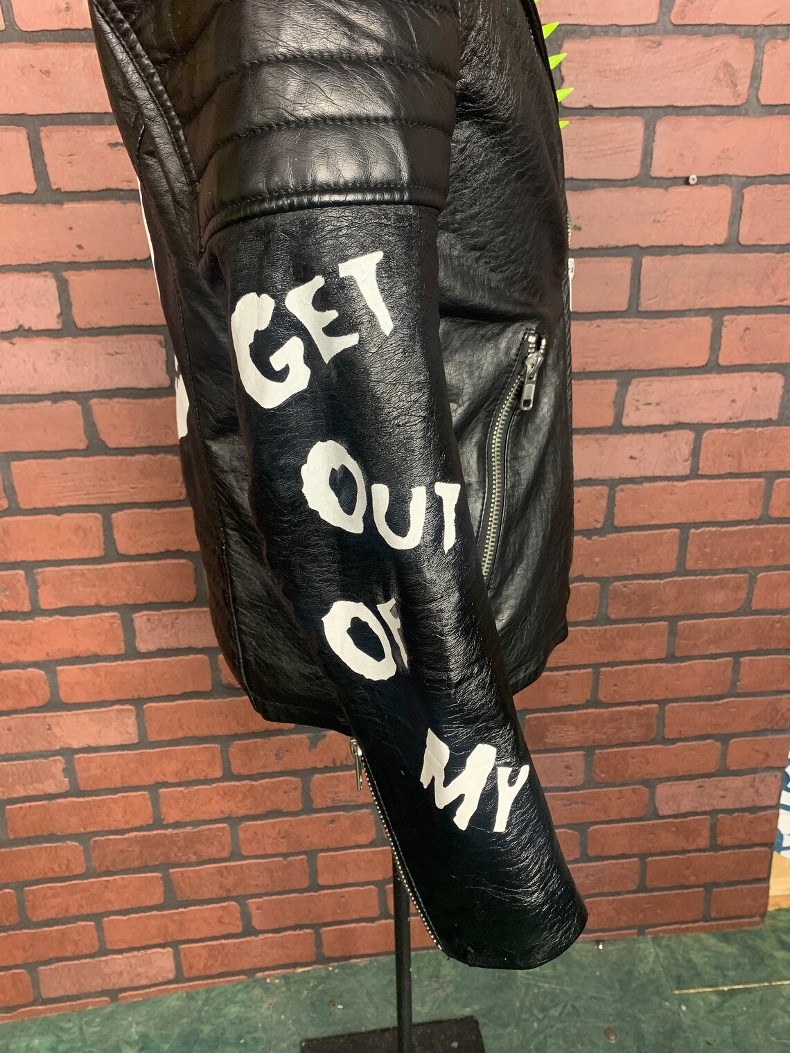 Shrek X Misfits Faux Leather Punk Biker Jacket Custom Rework M