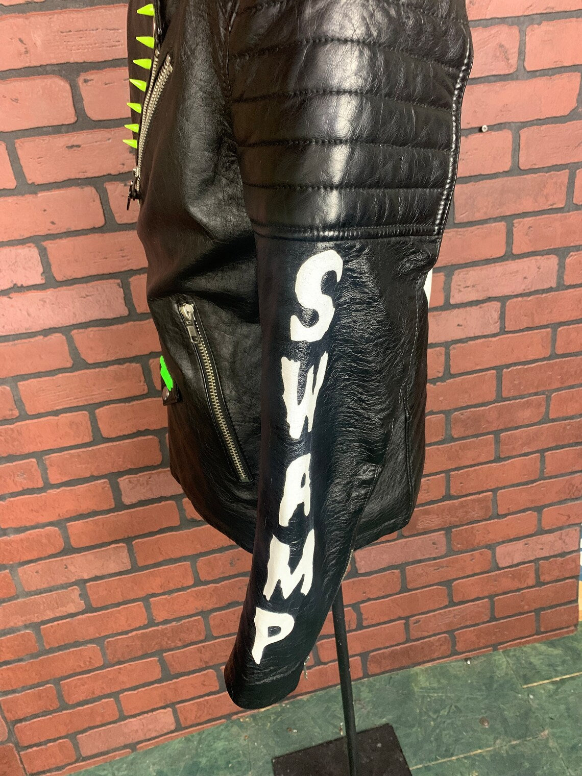 Shrek X Misfits Faux Leather Punk Biker Jacket Custom Rework M