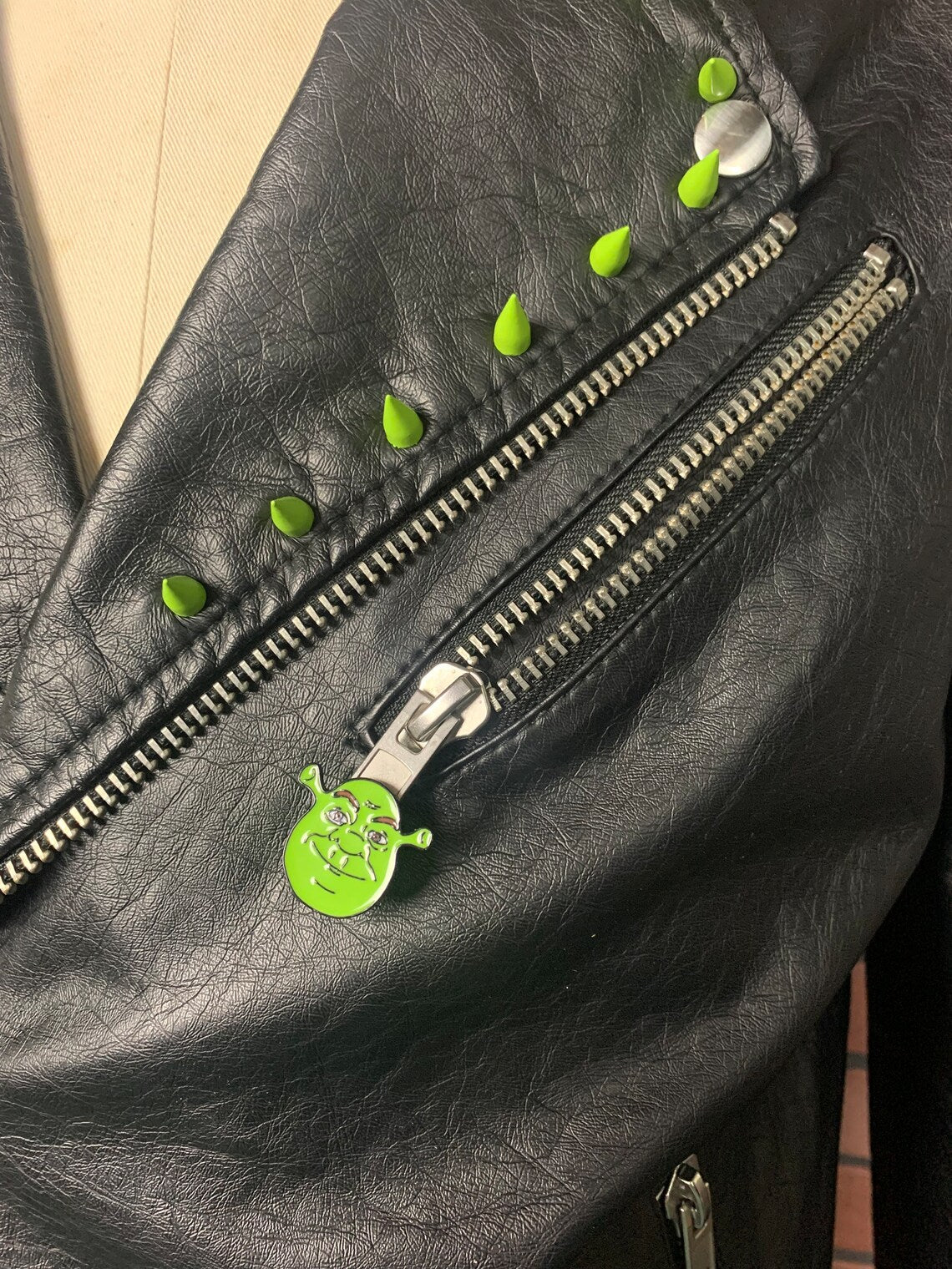 Shrek X Misfits Faux Leather Punk Biker Jacket Custom Rework M