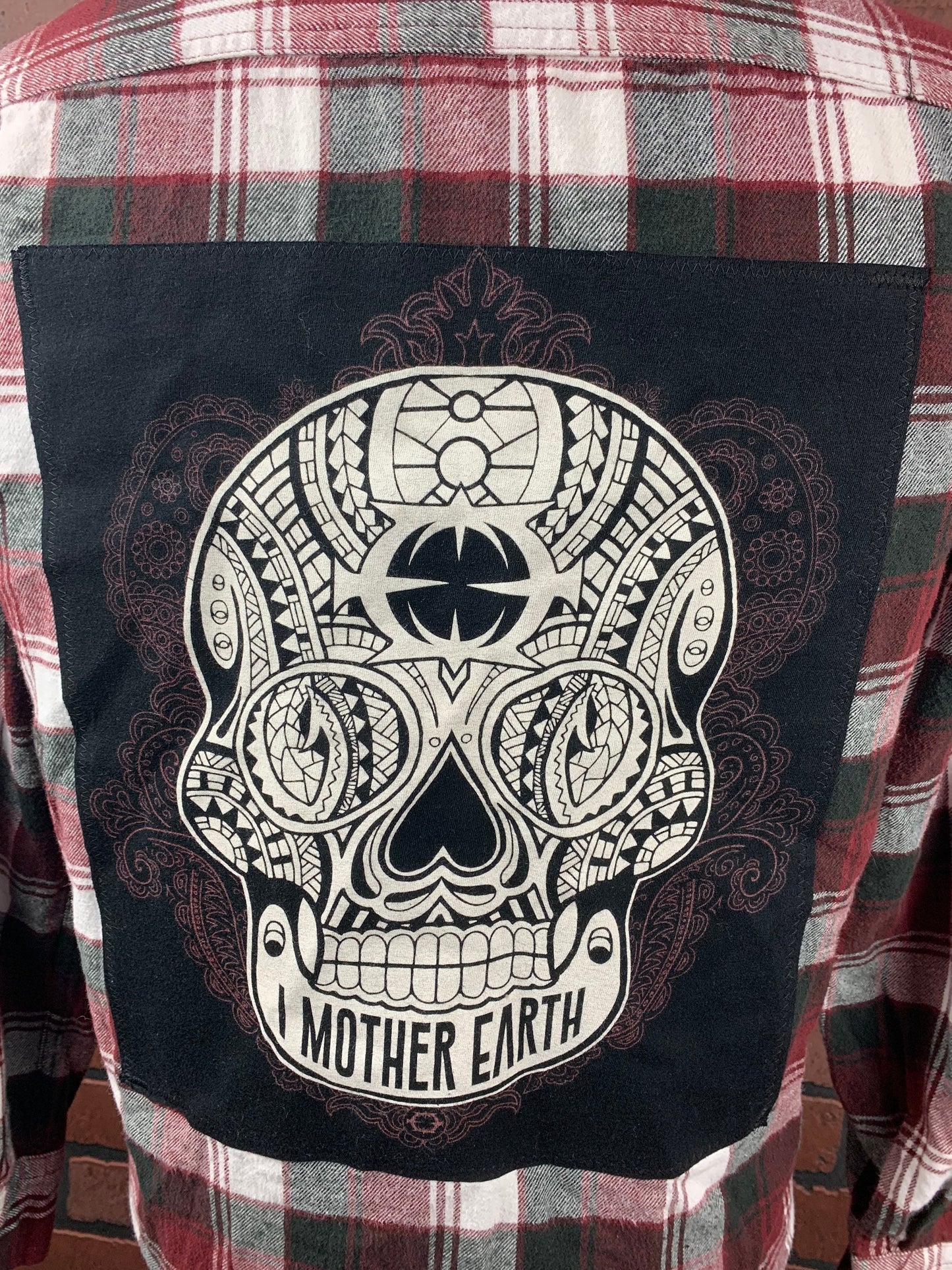I Mother Earth Flannel Shirt Custom Rework M