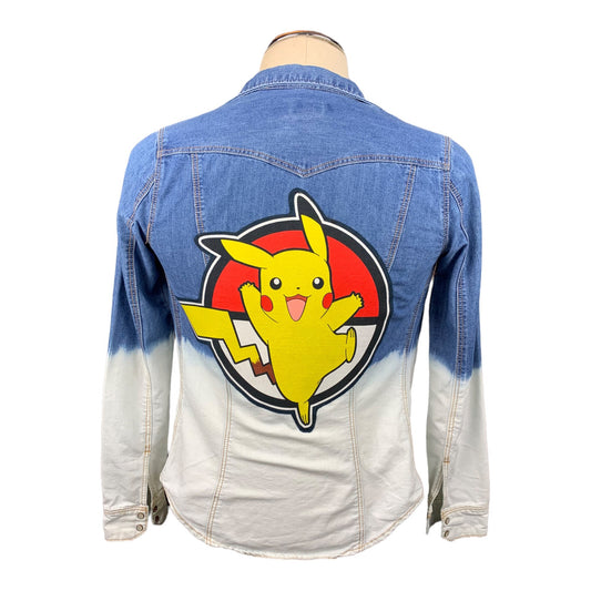 Pokemon Pikachu Denim Shirt Custom Rework Ladies XS