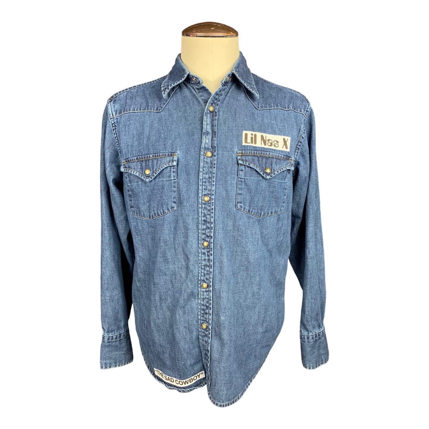 Lil Nas X Denim Shirt Custom Rework L