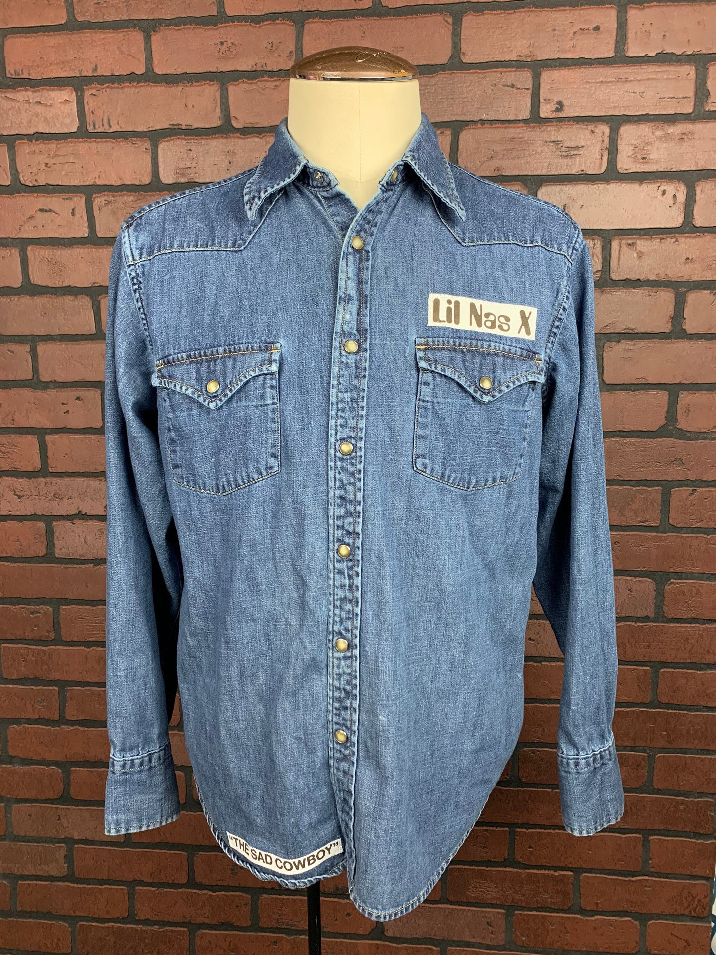 Lil Nas X Denim Shirt Custom Rework L