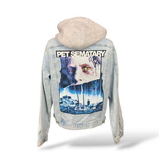 Pet Semetary Hooded Jean Jacket Custom Rework Size Large