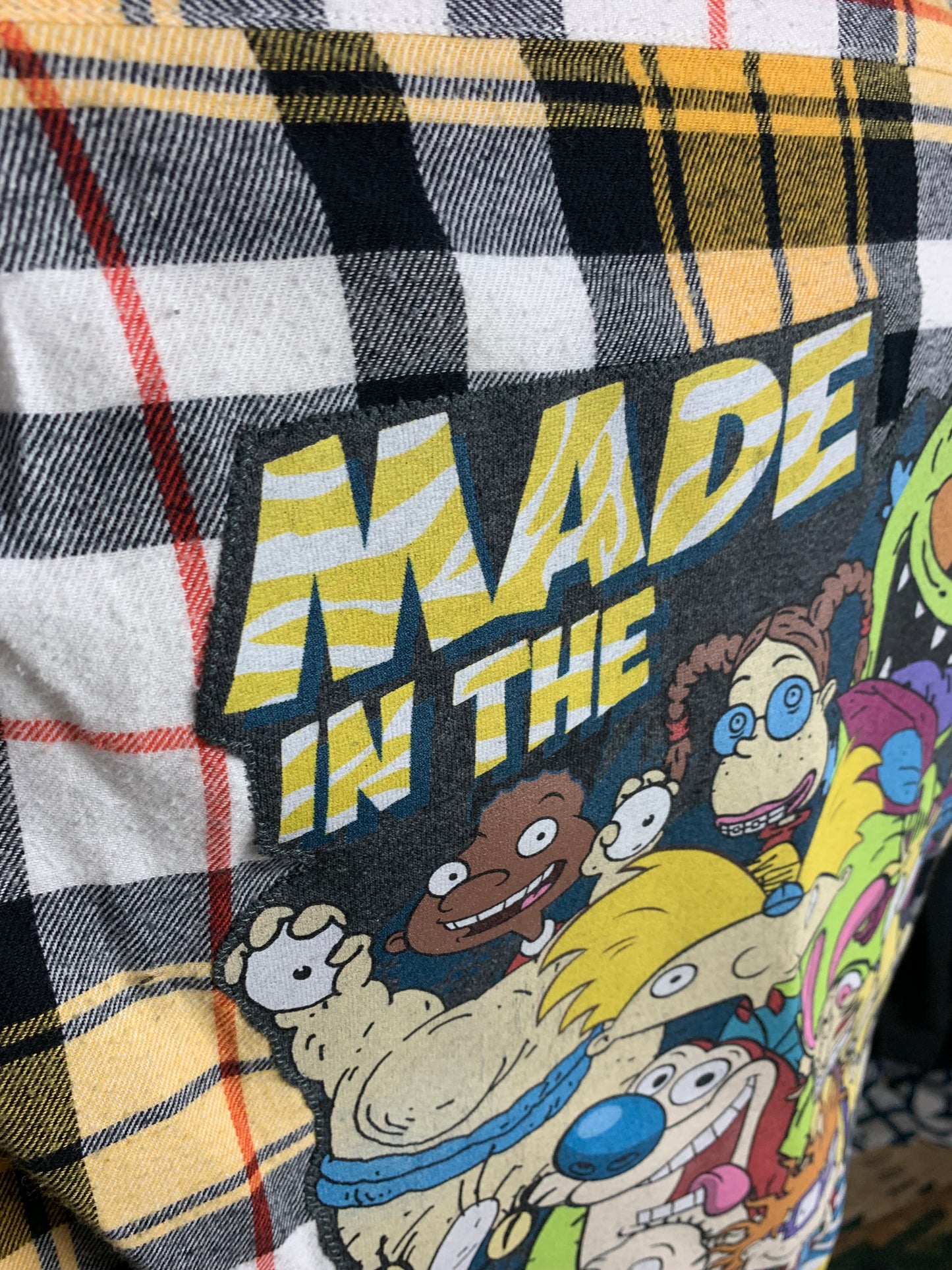 Made in the 90s Cartoon Flannel Shirt Custom Rework