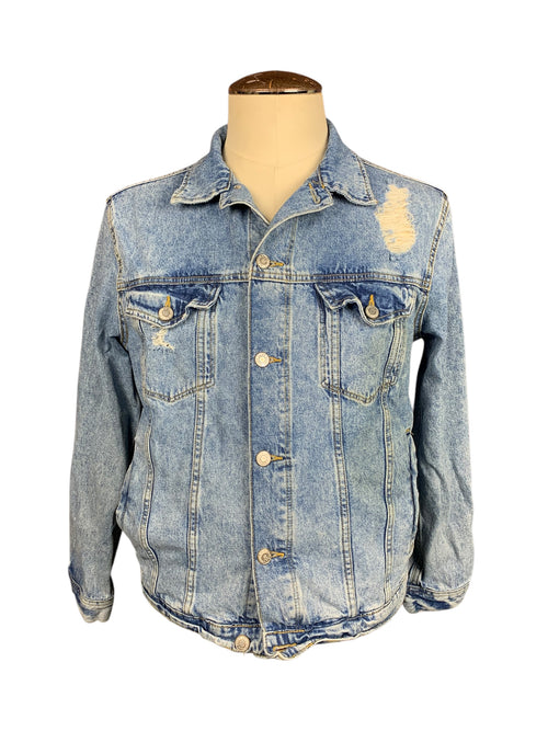 Blink 182 Distressed Denim Jean Jacket Custom Rework Size Medium