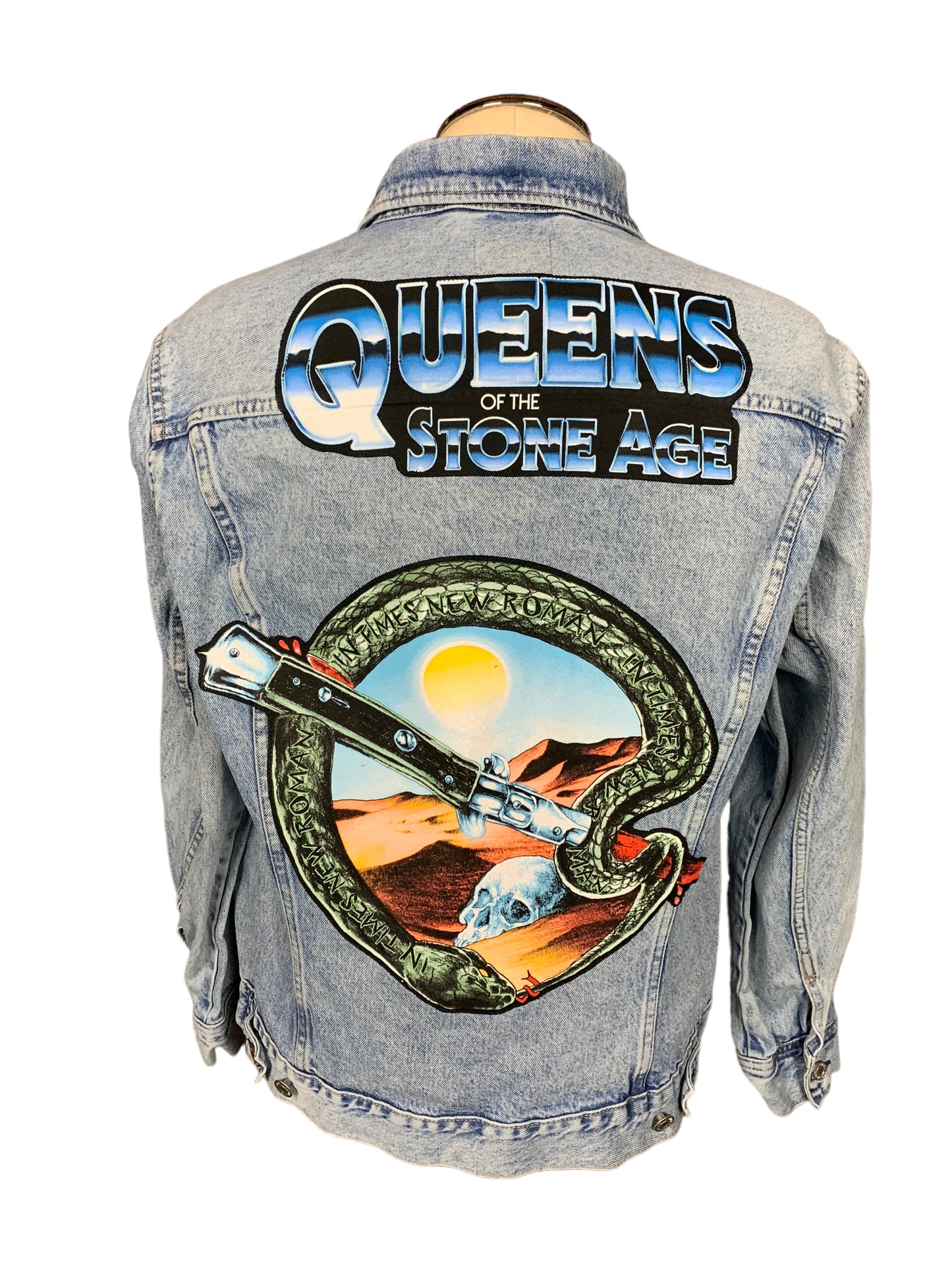 Queens of the Stone Age Denim Jacket Custom Rework L