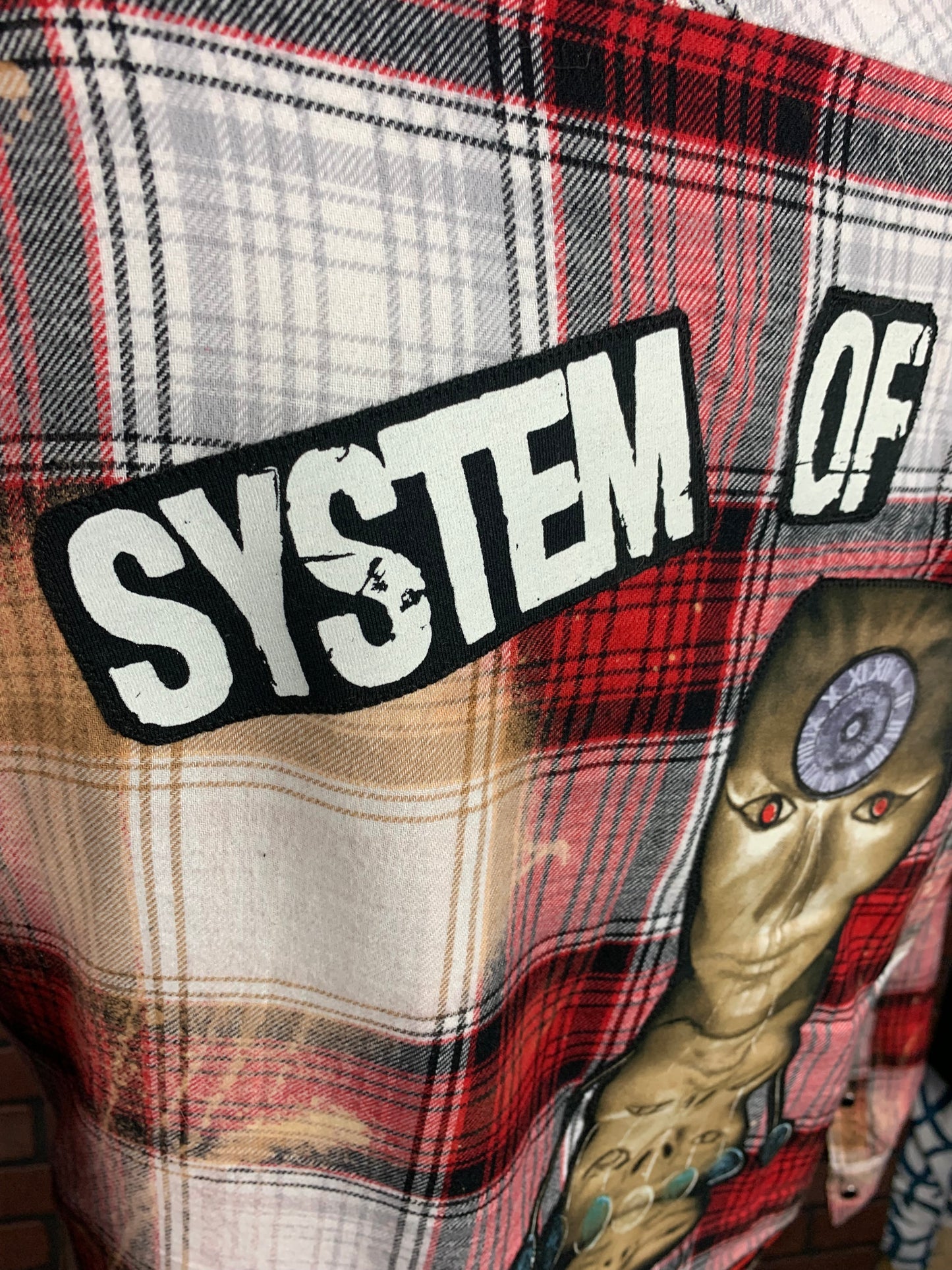 System of a Down Distressed x Bleached Flannel Shirt Custom Rework XL