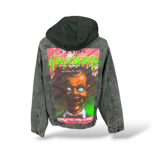 Goosebumps Hooded Jean Jacket Custom Rework Size Medium