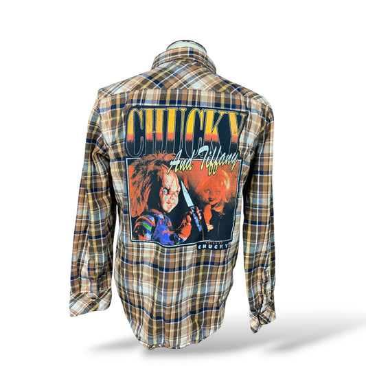 Chucky and Tiffany Flannel Shirt Custom Rework Size Large