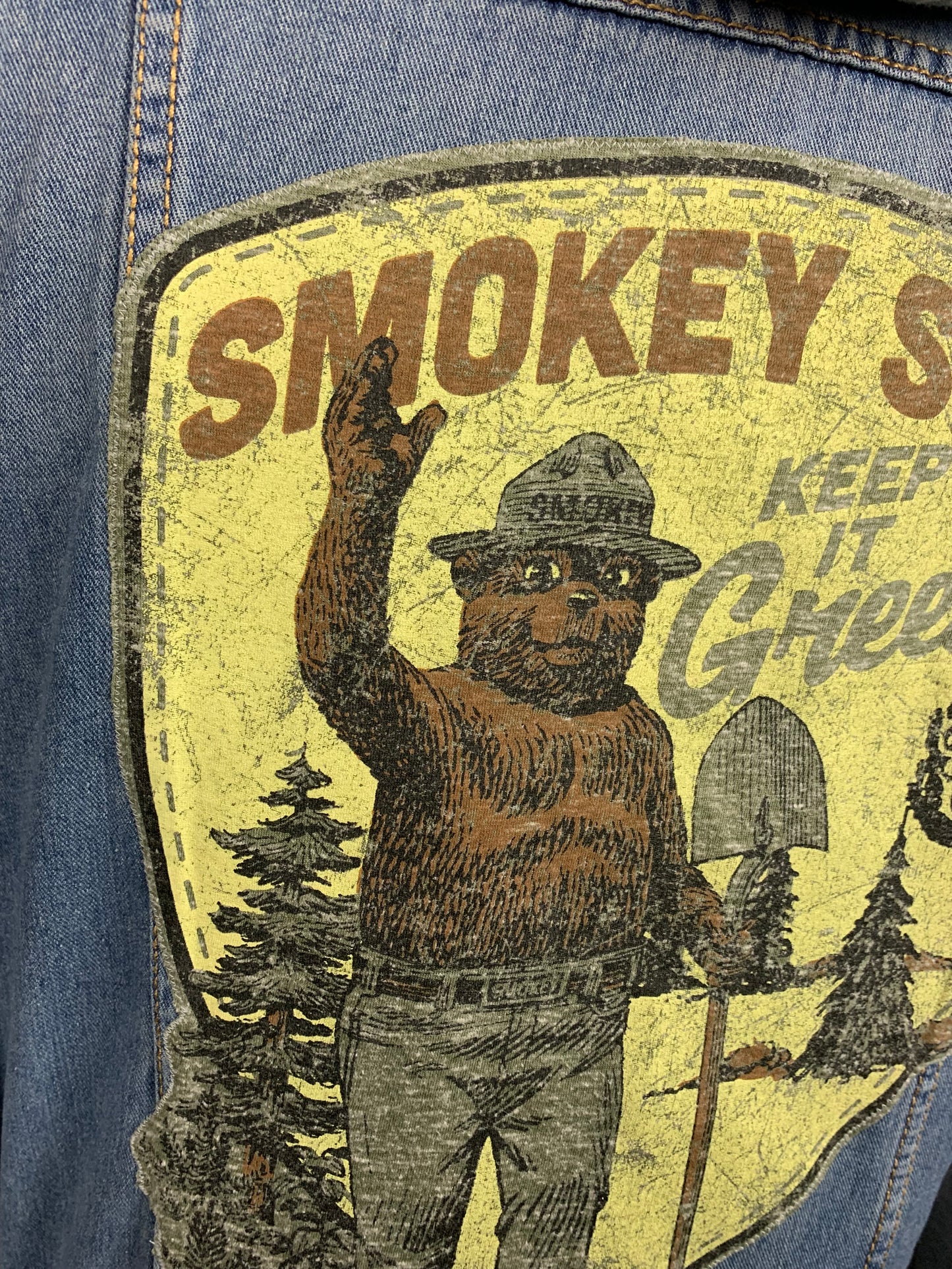 Smokey Says Keep It Green Jean Jacket Custom Rework M