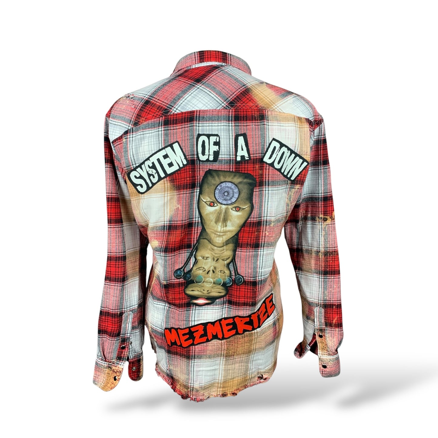 System of a Down Distressed x Bleached Flannel Shirt Custom Rework XL