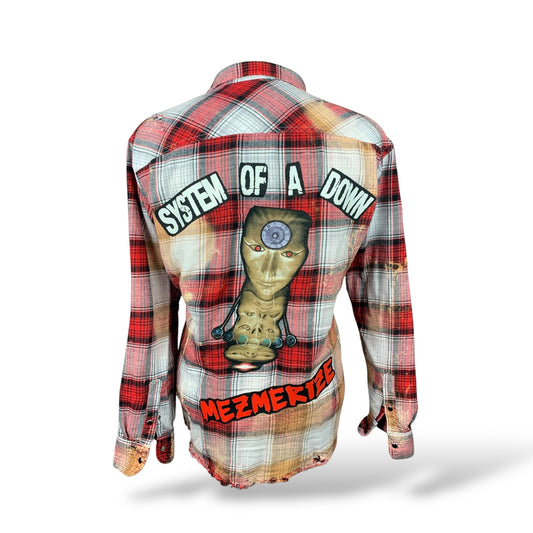 System of a Down Distressed x Bleached Flannel Shirt Custom Rework XL