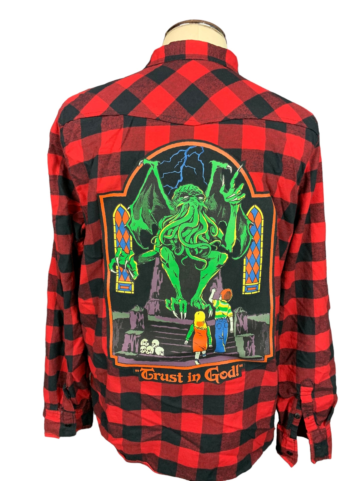 Steven Rhodes Cthulhu Flannel Shirt Custom Rework XL