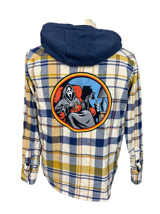 Ghosface Hooded Flannel Shirt Custom Rework M