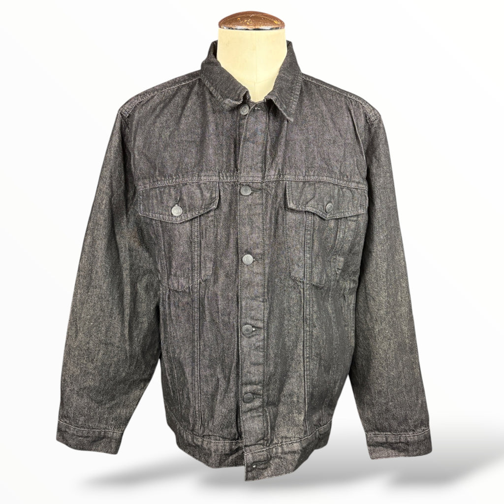 Front view of XL black denim jacket