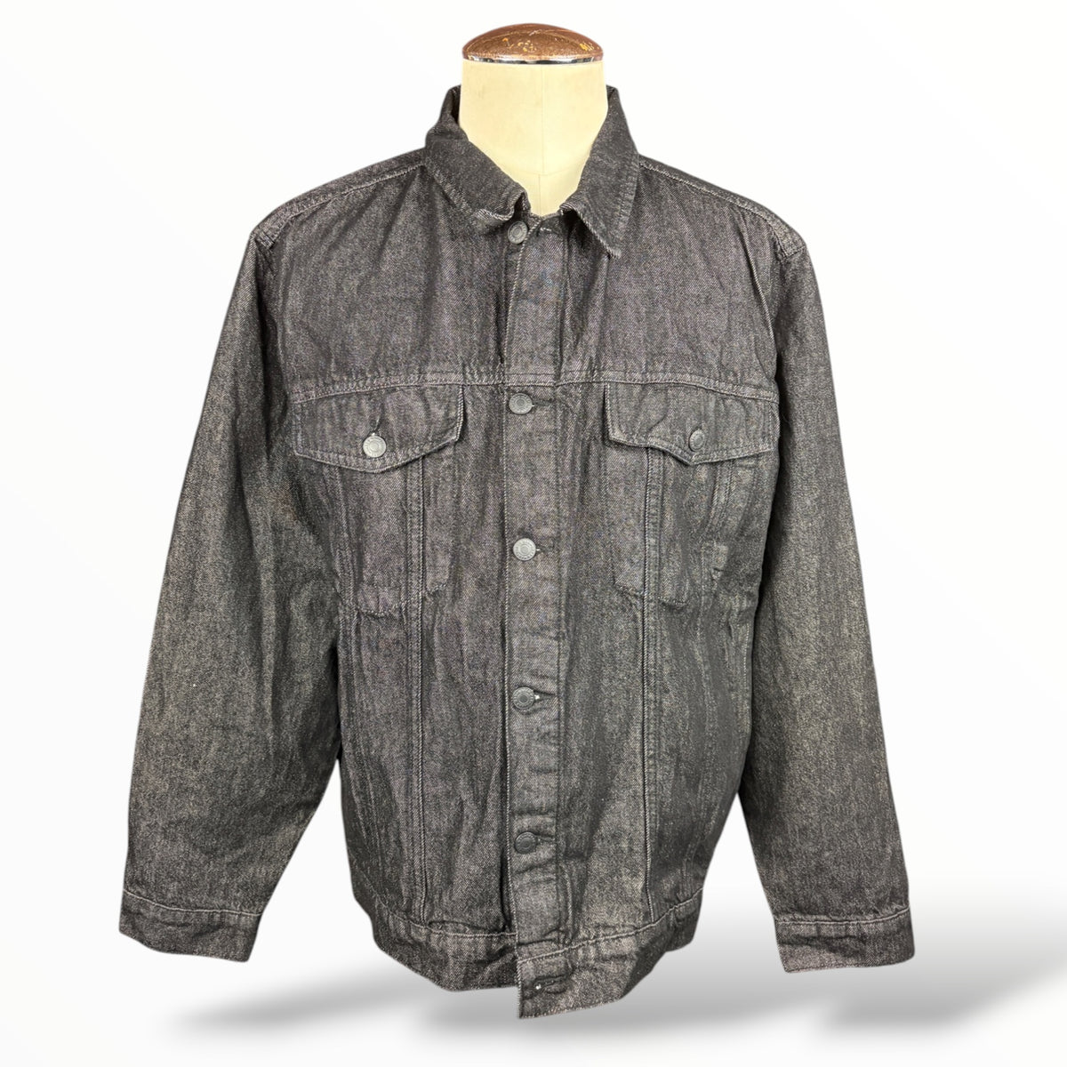 Front view of XL black denim jacket