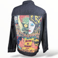 Mars Attacks Destroy All Humans graphic on XL black denim jacket back
